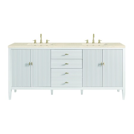 James Martin Vanities 72'' Double Vanity, Bright White w/ 3 CM Eternal Marfil Quartz Top 485-V72-BW-3EMR